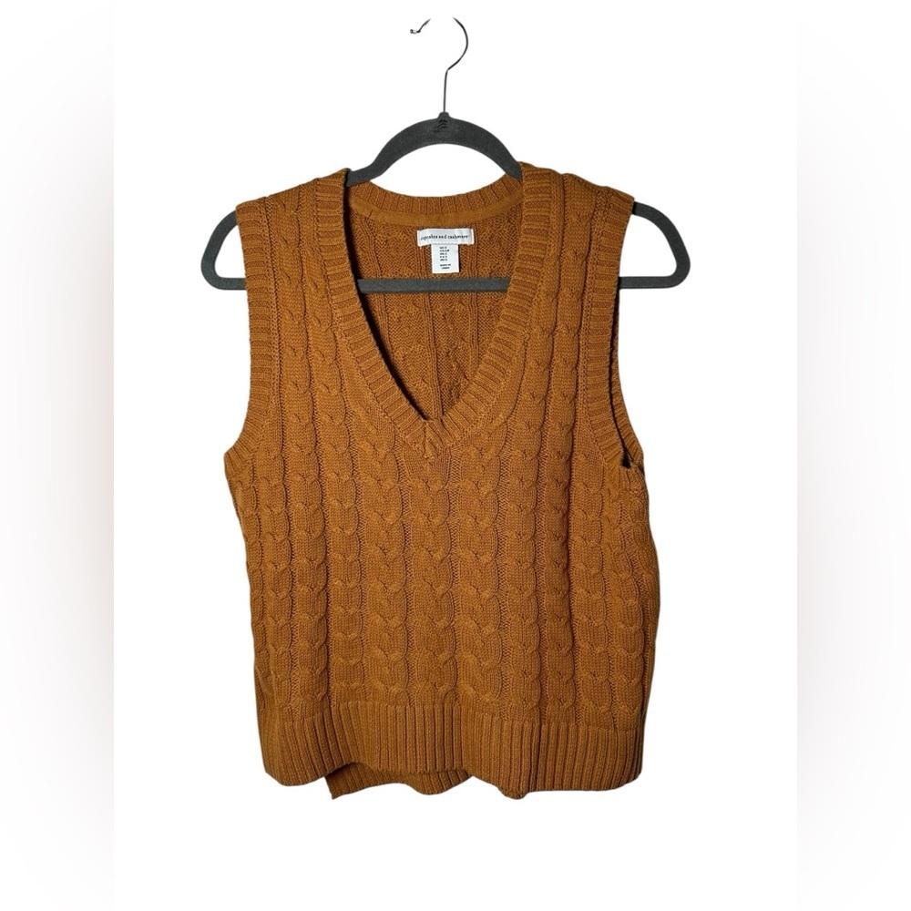 Cupcakes and Cashmere Burnt Orange / Brown Cable Knit Sweater Vest - Size S - Picture 2 of 8